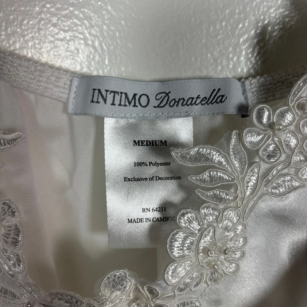 Vintage Intimo Donatella Babydoll Chemise Sz M White Lace Satin Lingerie Nightie - Picture 3 of 6